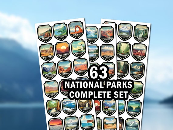 National Park Sticker Sheet Complete Set, US Travel Destination Gifts for Hikers, Adventure, Scrapbook Journal Souvenir Pack, Checklist