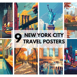 Art mural de la ville de New York pour la maison, salon, lotissement de cartes de voyage, Central Park, métro de Manhattan, affiche rétro imprimable