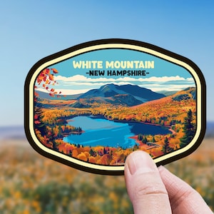White Mountain Sticker New Hampshire Souvenir Gift for Travel Art Fall Foliage National Park Forest Sticker Hiking Laptop Water Bottle