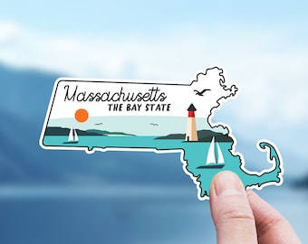 Massachusetts Sticker, Glossy Stickers for Laptop, Hydroflask, Scrapbook, Travel Journal, Car, Souvenir, Gift for Friends, Boston, Cape Cod