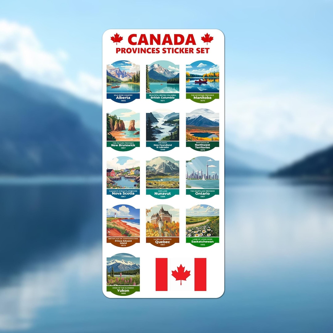 Canada Provinces Sticker Set Complete Sheet Canadian Travel Souvenir ...