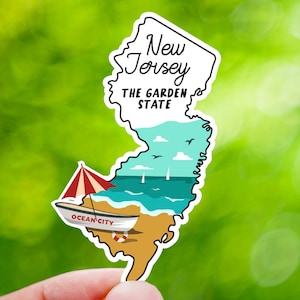 New Jersey State Sticker, Beach Vacation Sticker for Scrapbook, US Travel Souvenir, Sticker Gift for Friends, NJ Vinyl Decal for RV