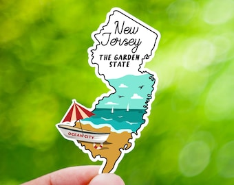 New Jersey State Sticker, Beach Vacation Sticker for Scrapbook, US Travel Souvenir, Sticker Gift for Friends, NJ Vinyl Decal for RV