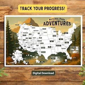 63 National Parks Map Tracker Download PNG JPEG Digital Artwork United States Map Adventure