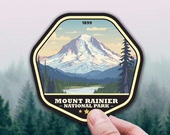 Mount Rainier Sticker, Mount Rainier National Park Badge Decal for Laptop, Car, Hydroflask, Gift for Traveler and Hiker, Washington State