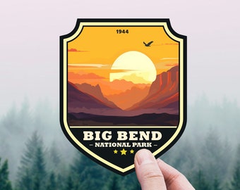 Big Bend National Park Sticker, Texas Gift for Outdoor Hiker, Mountain Landscape Art Decal for Waterbottle Hydroflask Laptop Travel Nature