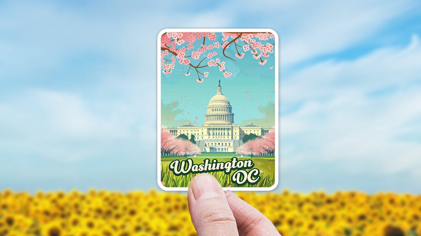 Washington DC Sticker, US Capitol Cherry Blossom Spring Decal, USA ...