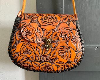 Hand-Tooled Leather Floral Purse / Handmade Mexican Bag / Artesanal