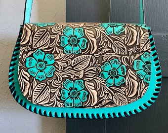 Hand-Tooled Authentic Leather Handbag, Embossed Mexican Leather Purse, Bolsa de Piel Mexicana, Bolsa Artesanal, Leather Bags for Women