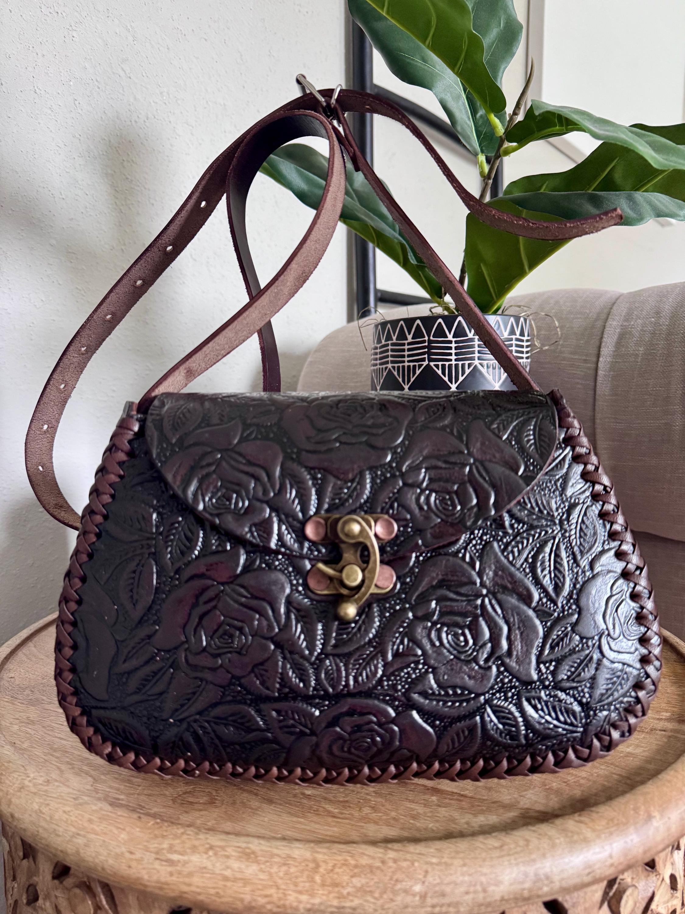 Structured Hand Tooled Leather Crossbody – Mexican Artisan Floral 