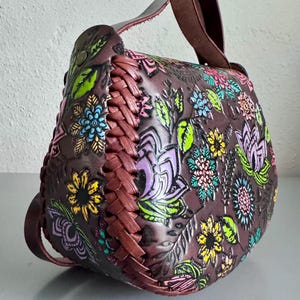 Hand Tooled Leather Crossbody Purse – Floral Mexican Artisan Bag, Adjustable Strap image 11
