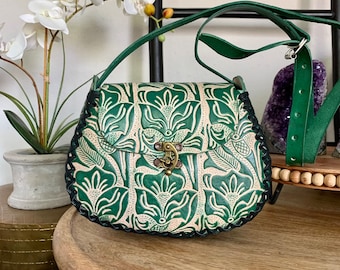 Hand-Tooled Leather Floral Crossbody Bag, Mexican Handbag