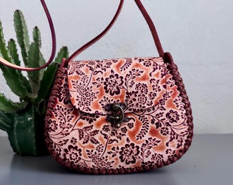Hand-Tooled Leather Floral Purse, Handmade Mexican Bag, Artesanal