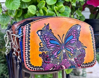 Hand-Tooled Leather Butterfly Wristlet Clutch | Artisan Made in Mexico, Western Style Bag