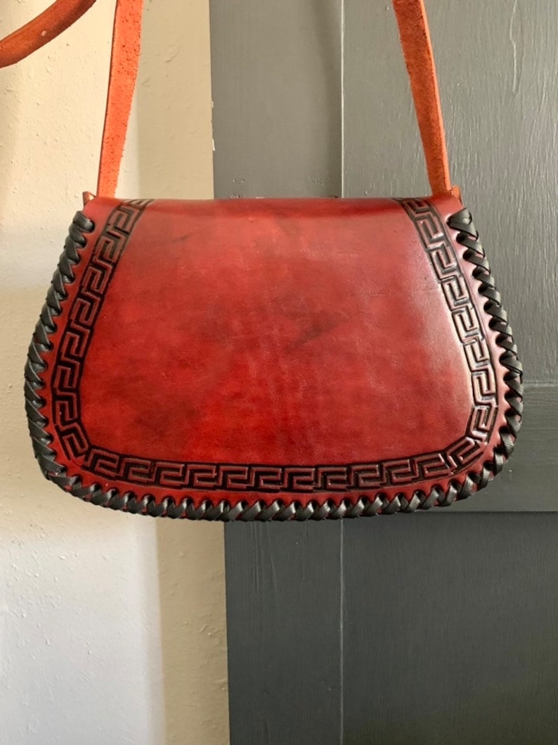 Leather Hand-Tooled Embossed Mexican Floral Handbag, Handmade Sunflower Purse, Artesanal Bag image 3