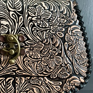 Leather Hand-Tooled Embossed Mexican Floral Handbag, Handmade Rose Purse, Artesanal Bag image 6