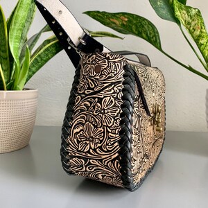 Leather Hand-Tooled Embossed Mexican Floral Handbag, Handmade Rose Purse, Artesanal Bag image 4