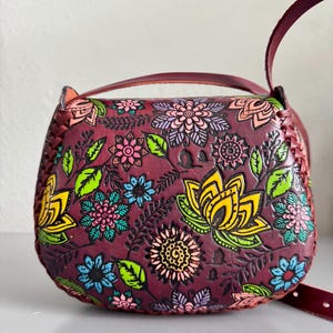 Hand Tooled Leather Crossbody Purse – Floral Mexican Artisan Bag, Adjustable Strap image 14