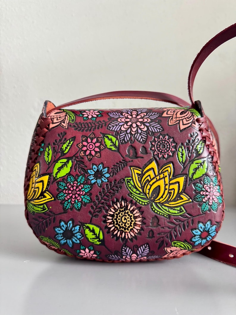 Hand Tooled Leather Crossbody Purse – Floral Mexican Artisan Bag, Adjustable Strap image 14