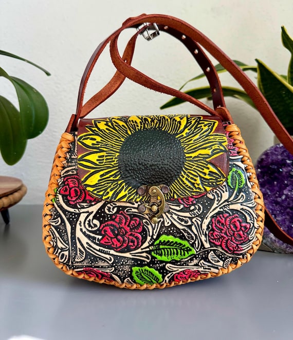 バッグ メキシコ製 花彫刻レザーバッグ