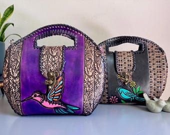 Hand Tooled Leather Hummingbird Purse – Mexican Artisan Floral Crossbody Bag