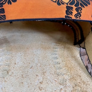 Hand-Tooled Leather Orange Floral Purse, Handmade Mexican Bag, Artesanal image 5
