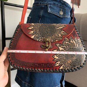 Leather Hand-Tooled Embossed Mexican Floral Handbag, Handmade Sunflower Purse, Artesanal Bag image 8