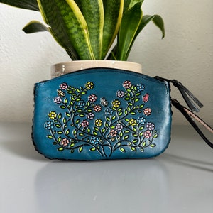 Bracelet floral en cuir repoussé à la main, sac en cuir mexicain véritable