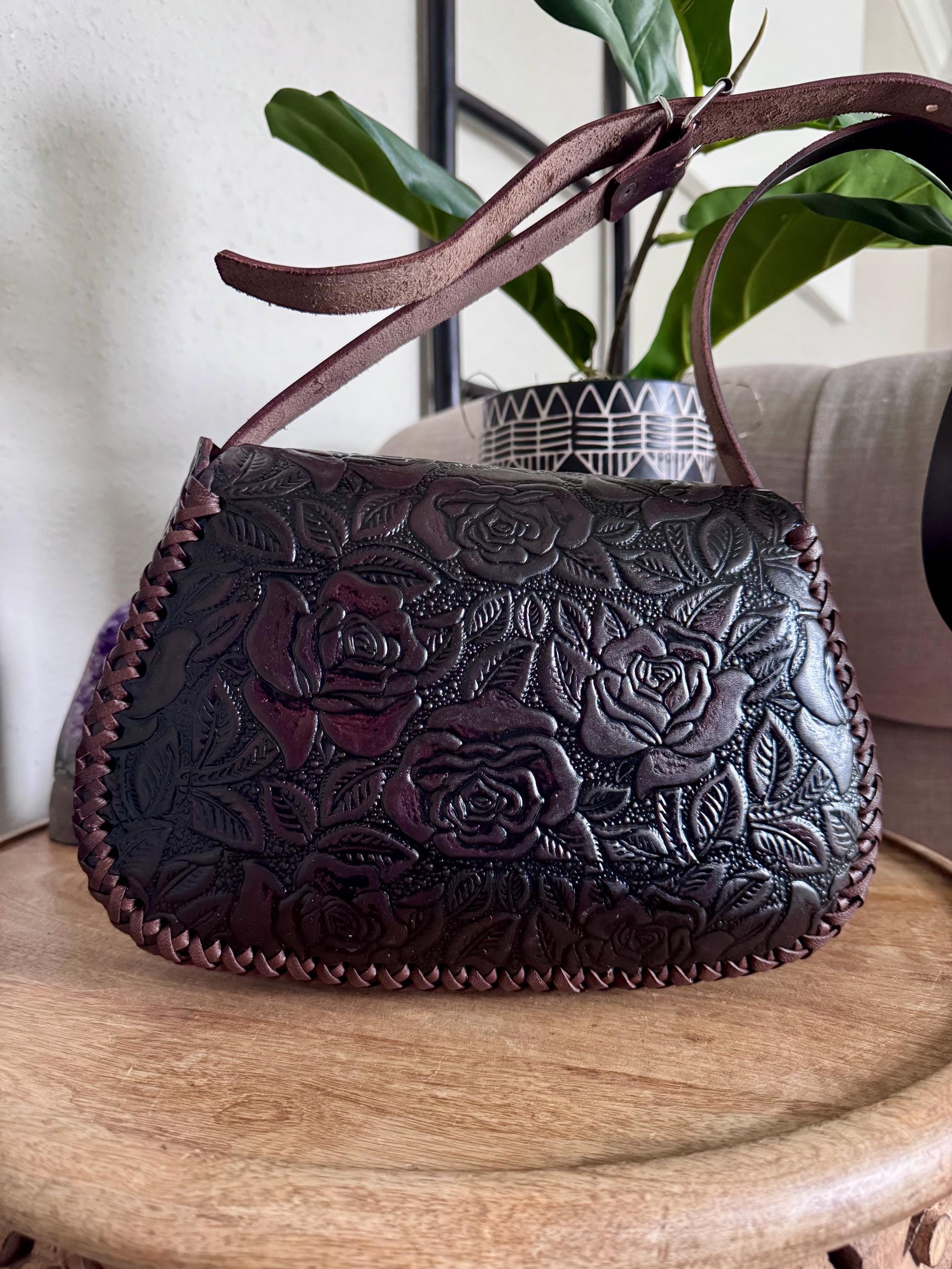 Hand Tooled Leather Floral Crossbody Purse – Mexican Artisan 