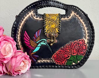 Leather Hand-tooled Embossed Mexican Hummingbird Purse  display picture 1