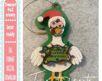 Merry Clucking Christmas Ornament/ tree, chicken, decorating, family/ digital download