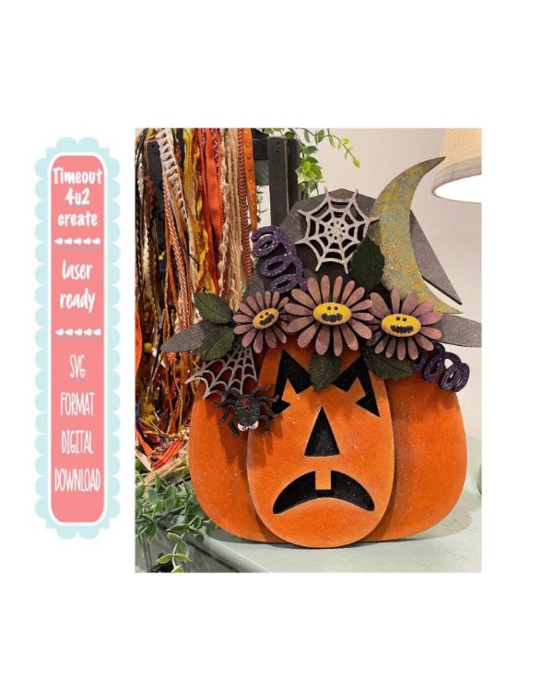 Pinata Svg Scared Halloween Pumpkin Scared Face SVG File, Spider & Flowers (digital) - Etsy