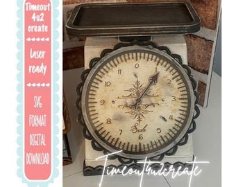 Wooden Rustic Scale with round plate/home decor, weight, kitchen/digital download