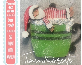 Christmas Ornament Santa Sleeping in a Cup/ holiday, countdown, Christmas tree/ digital download