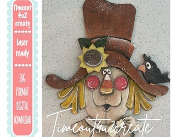 Mr Scarecrow Door Decor/ Fall, straw, pumpkins, sunflowers/digital download