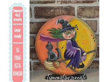 Cute Flying Witch Stand/Halloween Night, spooky, October/digital download