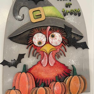 Halloween Chicken Sign svg decor digital download file comes in two sizes 11x13 and 6.5x7.5 this works up fast and is great for halloween