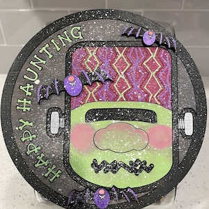 Candy Jar Happy Haunting Lid/svg digital download file/this lid for a candy jar with a 4 inch opening of a monster with bats for halloween