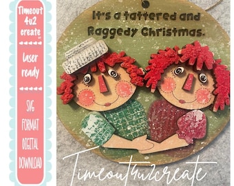 Raggedy Ann and Andy Ornament/ Christmas, countdown, tree, family/ digital download