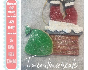 Santa Going Down the Chimney Ornament/ countdown, Christmas, holiday/ digital download