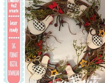 Country Hen Wreath door decor/hens, eggs, country living/digital download