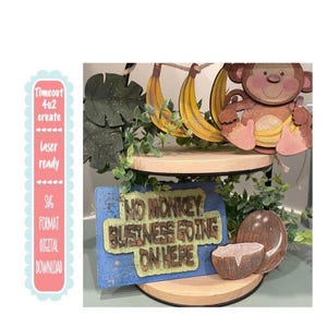 Monkey Tiered Tray SVG, Bananas, Coconut, Leaves (Digital Download)