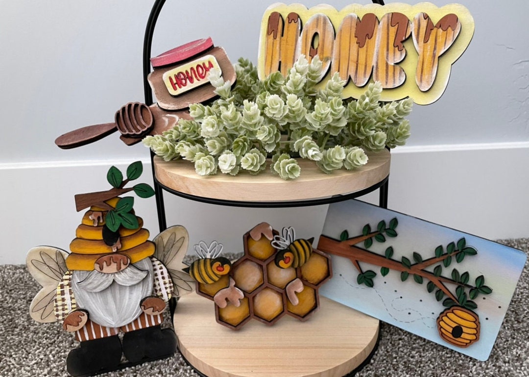 Honey Bee Gnome Tiered Tray Svg Glowforge Download File is of the ...