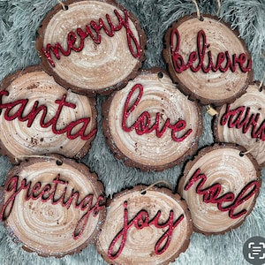 Christmas Wood Slice ornaments svg digital file wood slices with christmas words on them 14 different wood slices total