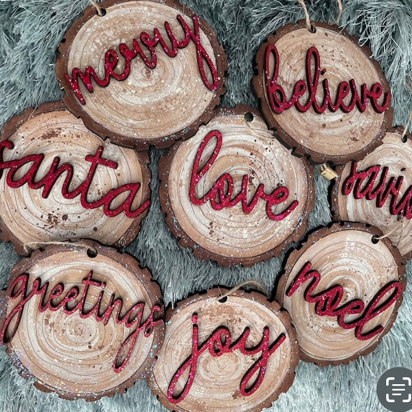 Christmas Wood Slice ornaments svg digital file wood slices with christmas words on them 14 different wood slices total