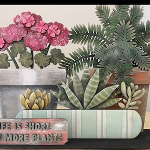 Planter set svg digitaler Download Dateigröße 12 x 11Es gibt 3 verschiedene Pflanzen in diesem Set Geranien, Farn und Sukkulenten, die nicht gegossen werden müssen