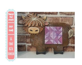 Quilted Highland Cow Wall Decor: animals, farm, quilt/ digital download