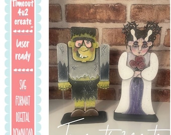 Franky and his Bride Stands, Halloween, Scary, Couple, Decor (digital download)