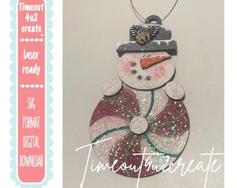 Snowman and Peppermint Ornament/Christmas, tree, holiday decor/digital download