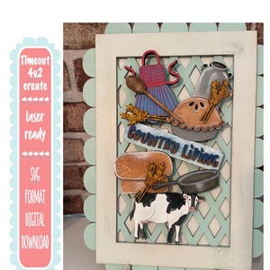 Country Living insert for Picture frame file: cow, bread, wheat, pies/ digital file